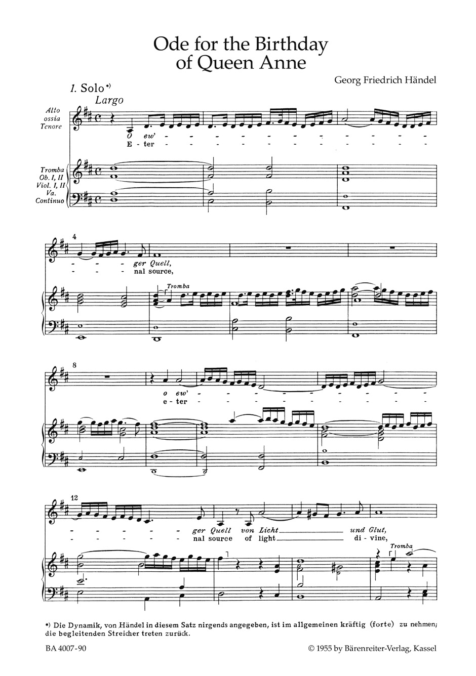 Ode for the birthday of Queen Anne - HWV 74 - HAENDEL - Partition