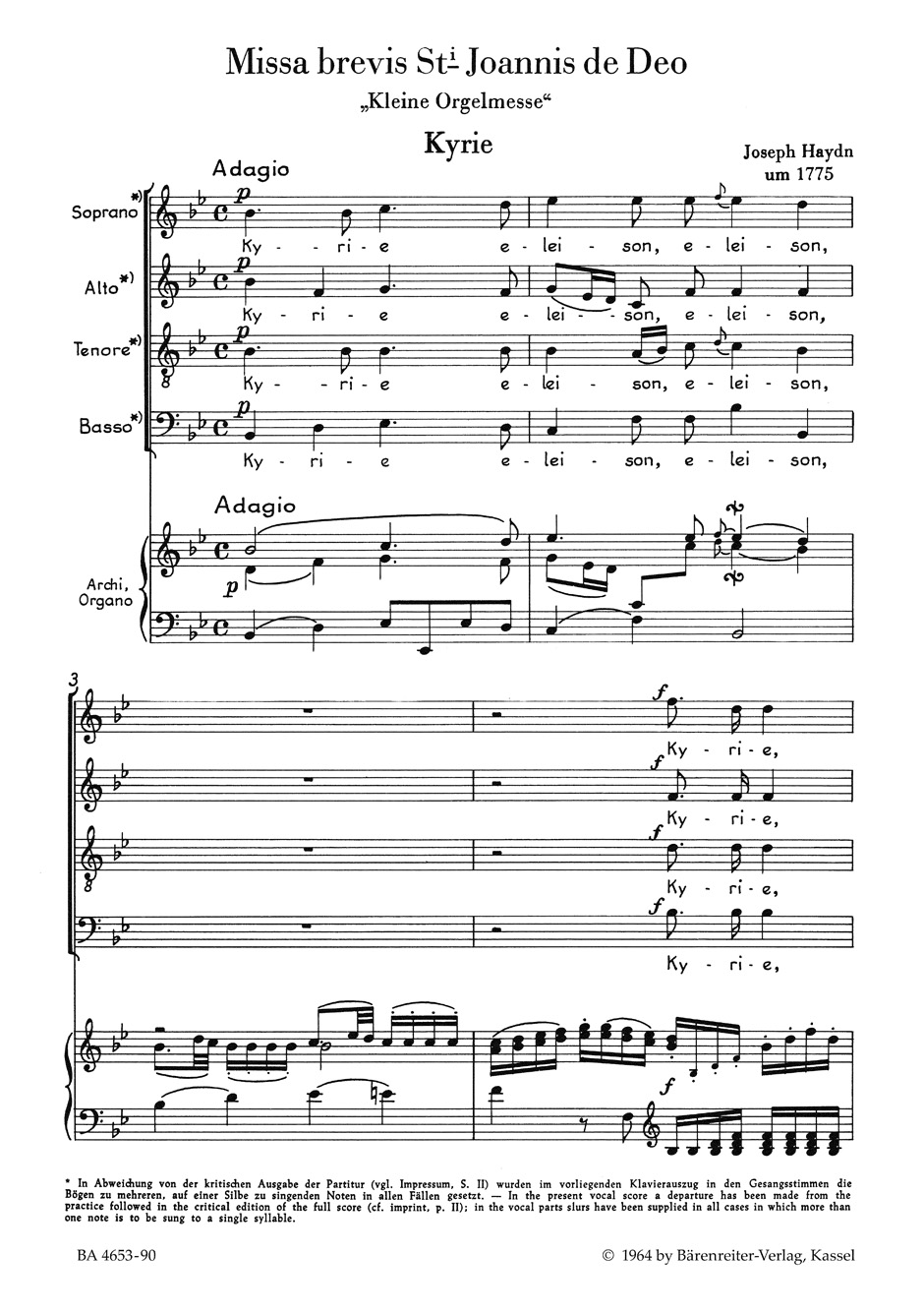 Missa Brevis Sancti Joannis de Deo - Choeur - HAYDN - Partition