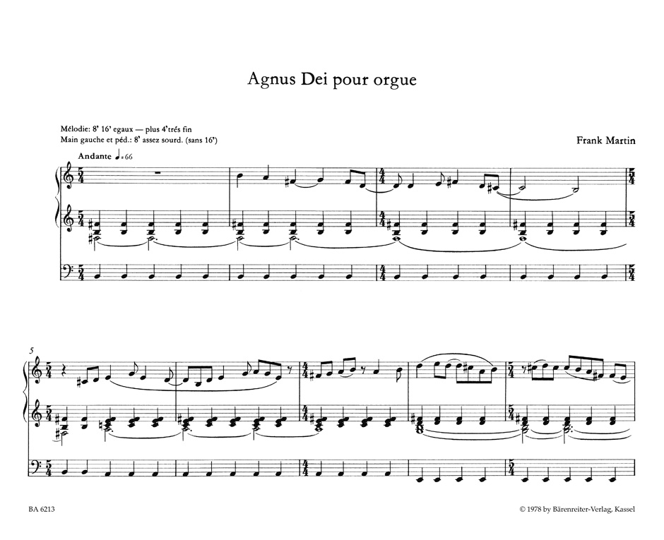 Agnus Dei - Frank Martin - Partition - Orgue