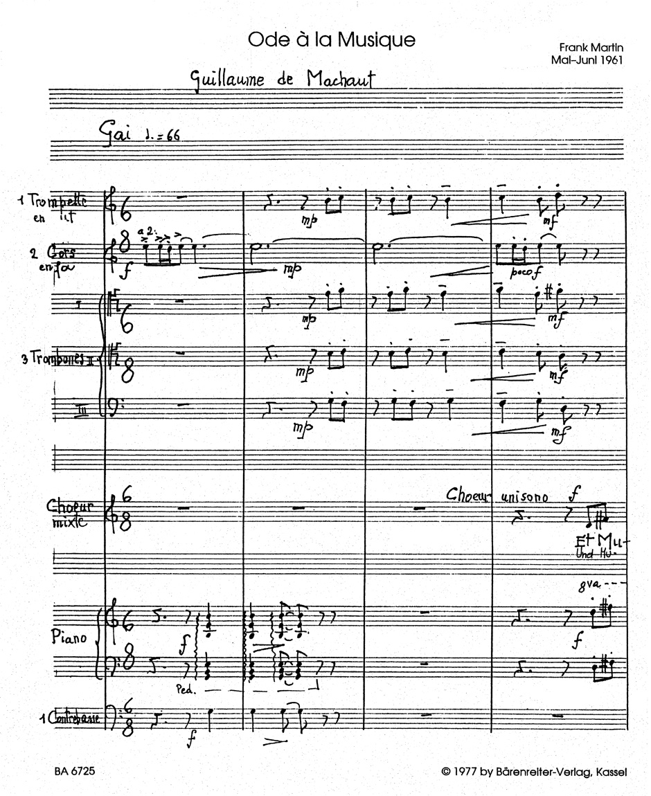 Ode A la Musique 1961 - Frank Martin - Partition - Chœur