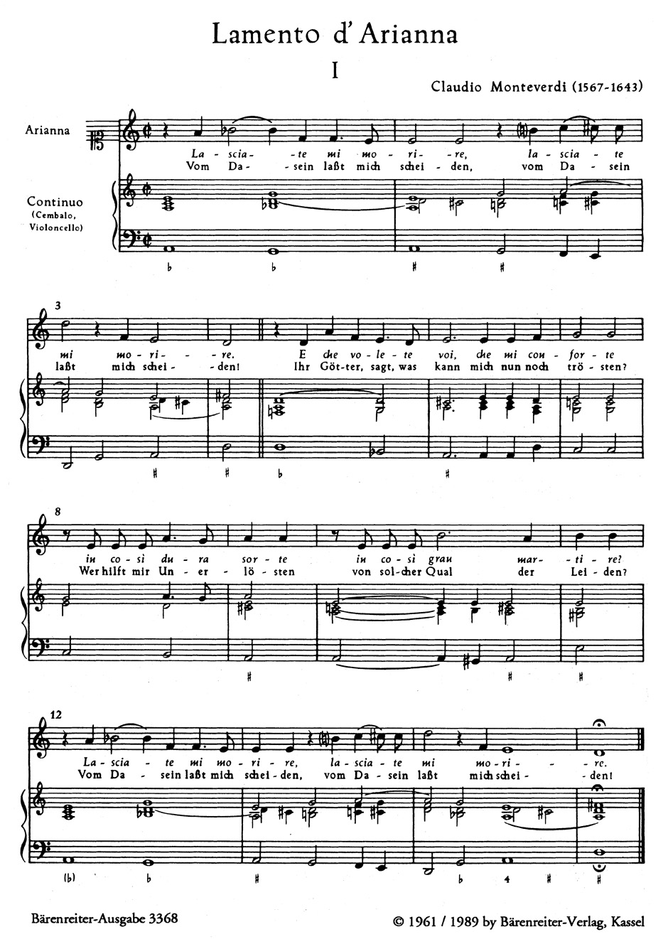 Lamento D'Arianna - MONTEVERDI - Partition - Chœur