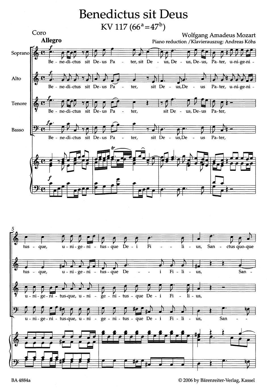 Benedictus Sit Deus KV 117 - MOZART - Partition - Chœur