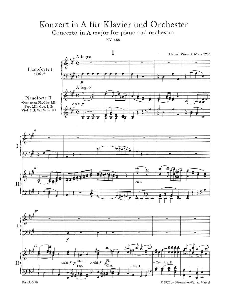 Concerto Pour Piano N° 23 En la Majeur KV 488 - MOZART - Partition