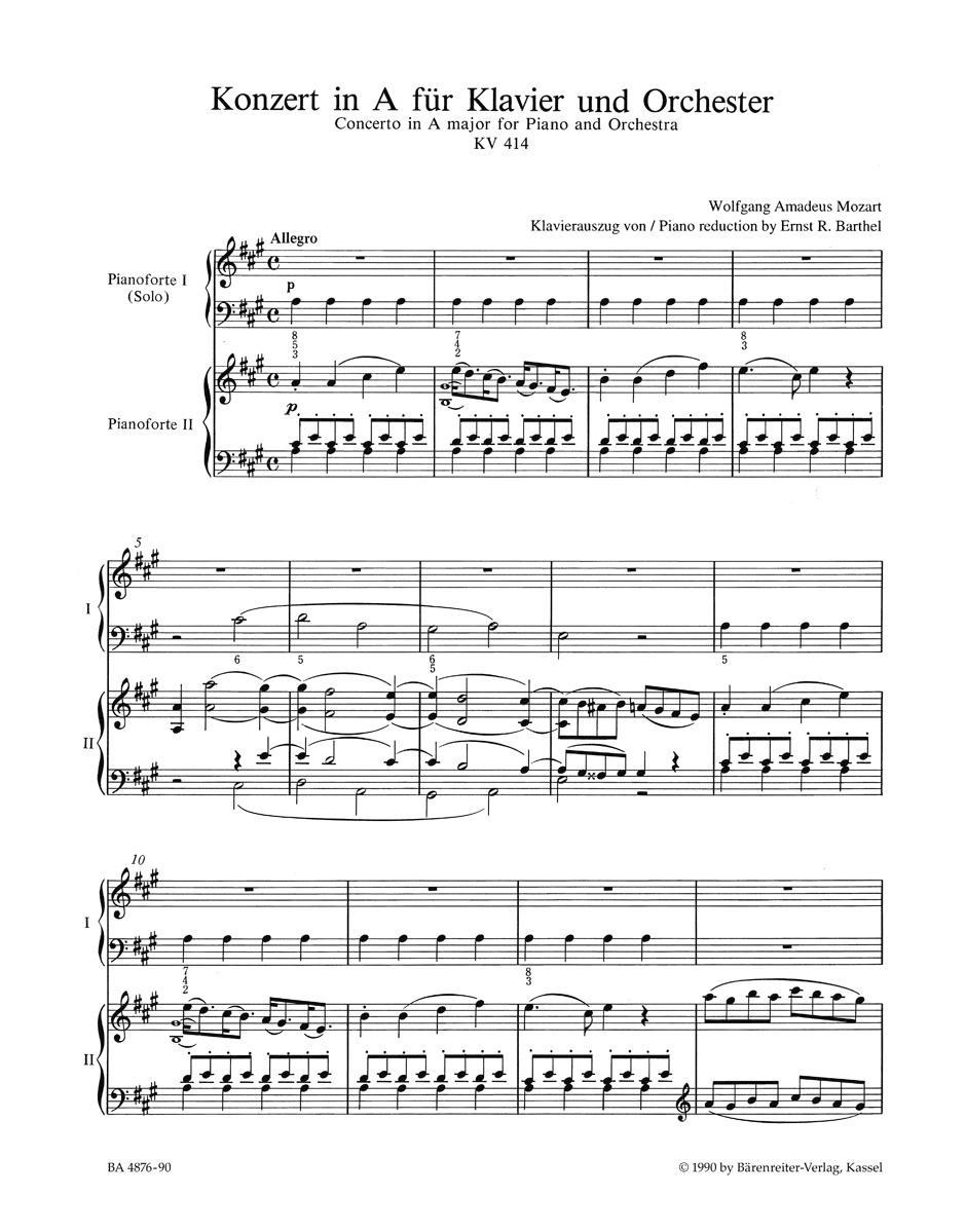 Concerto Pour Piano N° 12 En la Majeur KV 414 - MOZART - Partition