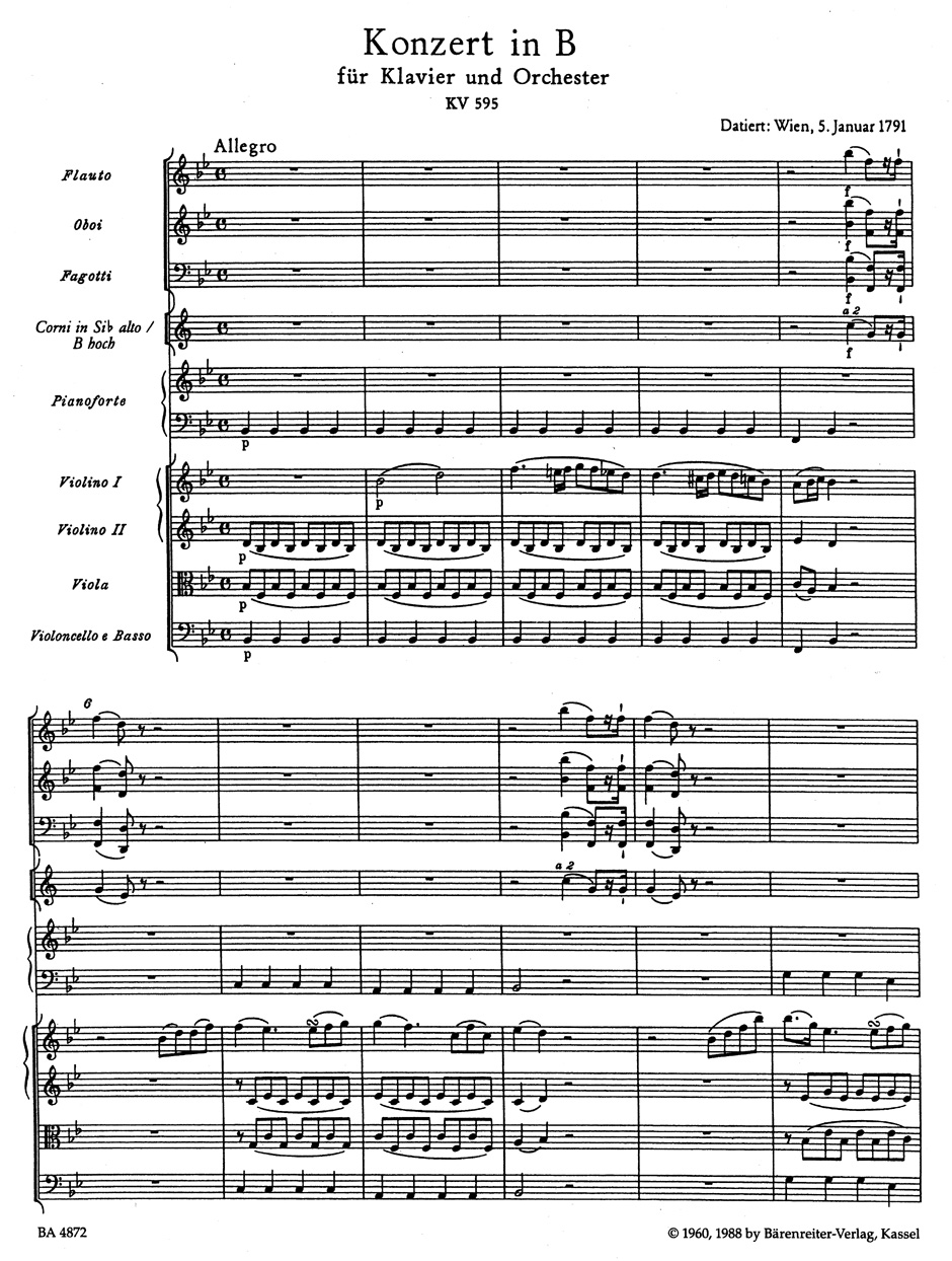 Concerto Pour Piano N° 27 En Si Bémol Majeur KV 595 - MOZART