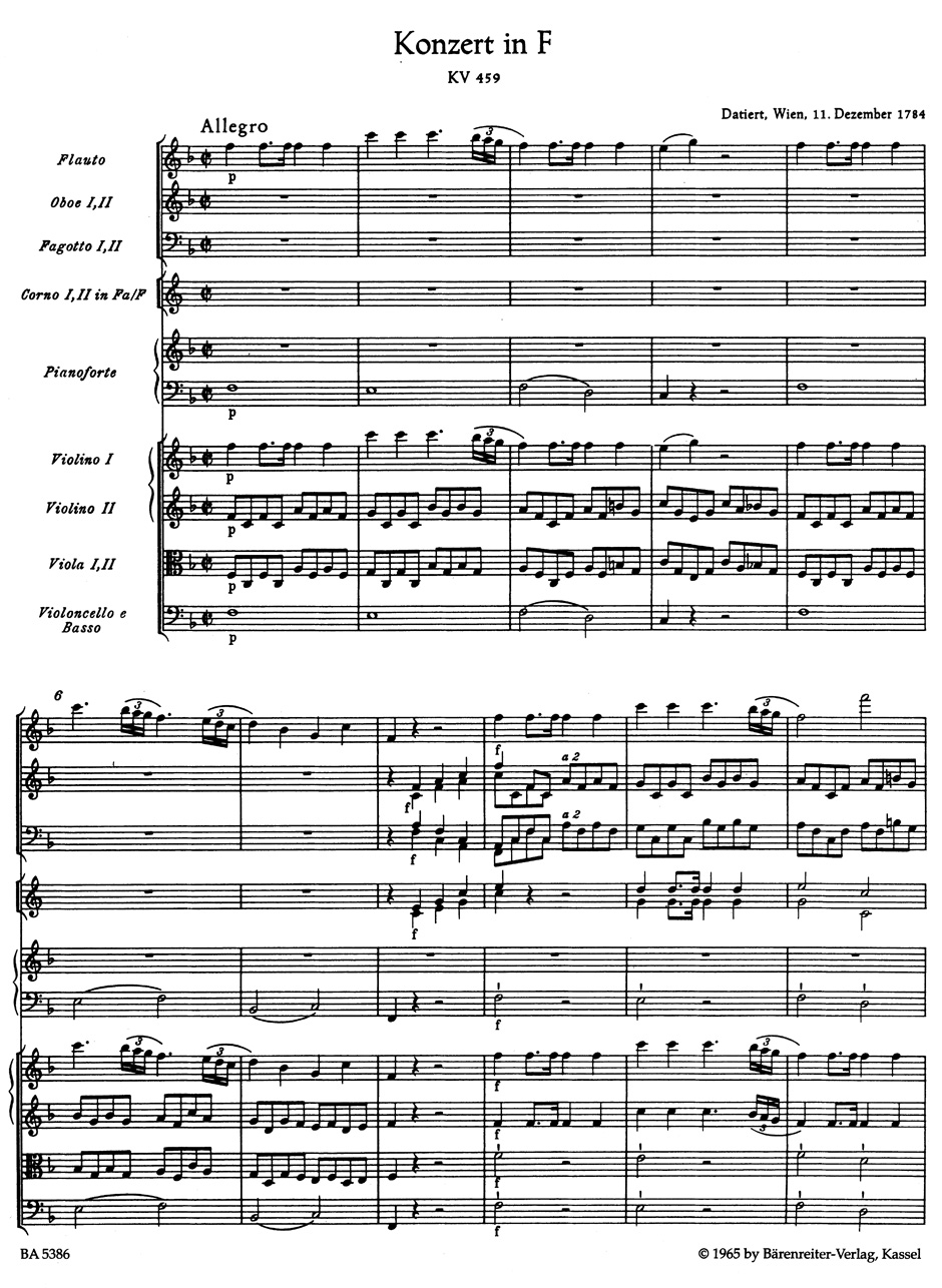 Concerto Pour Piano N° 19 En Fa Majeur KV 459 - MOZART - Partition