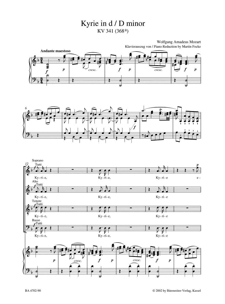 Kyrie. KV 341 En Ré Mineur - MOZART - Partition - Chœur
