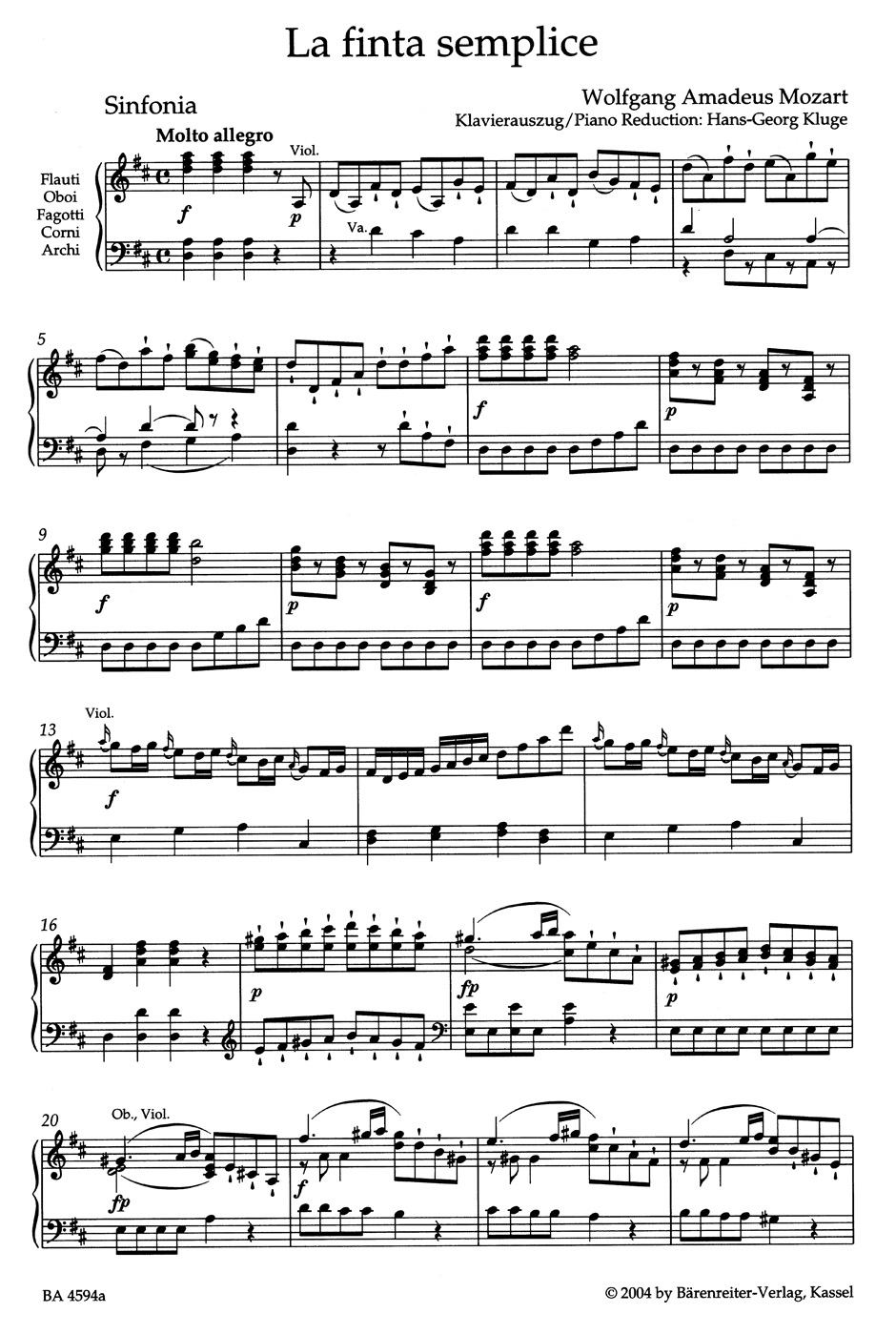 La Finta Semplice - MOZART - Partition - Opéras
