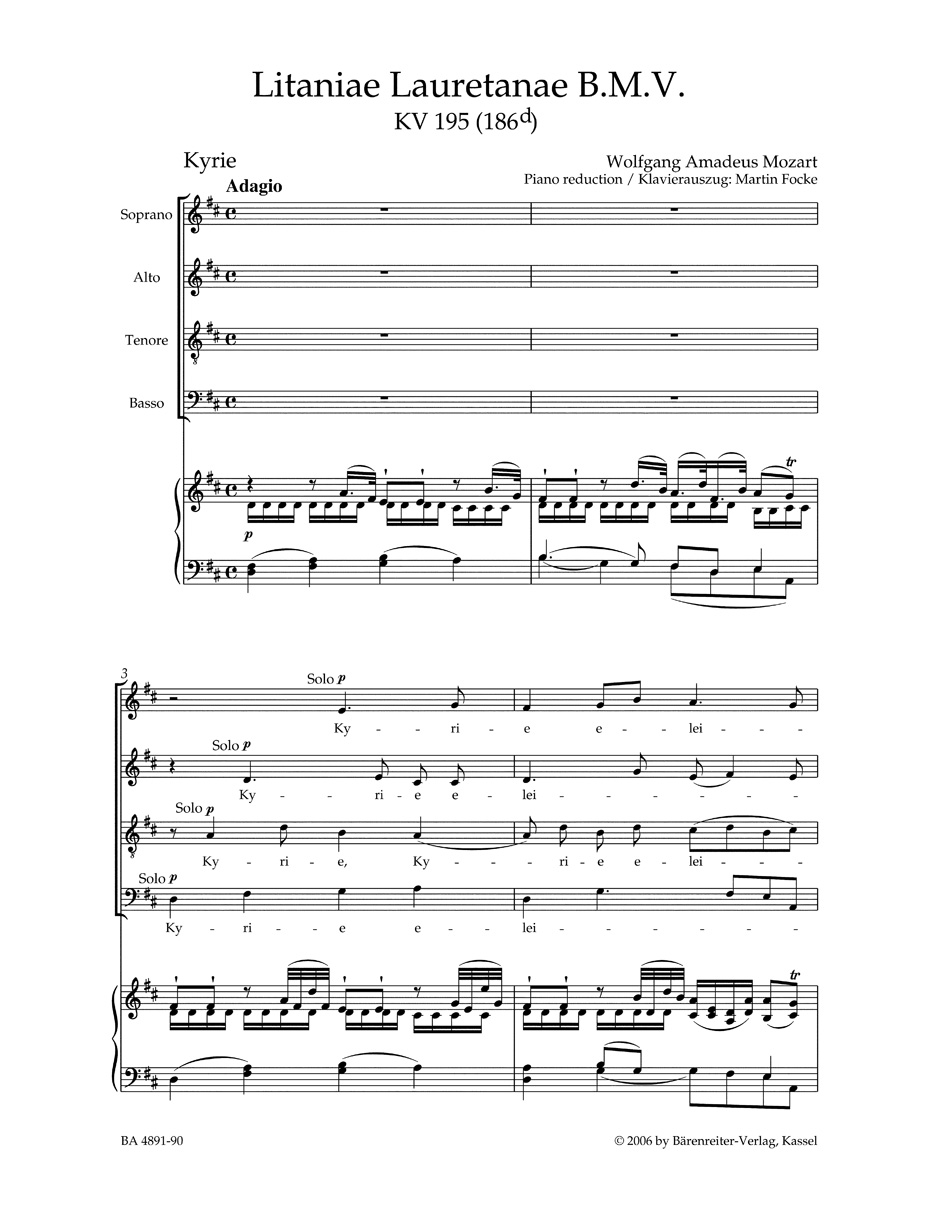 Litaniae Lauretanae B.M.V. KV 195 186d - MOZART - Partition - Chœur