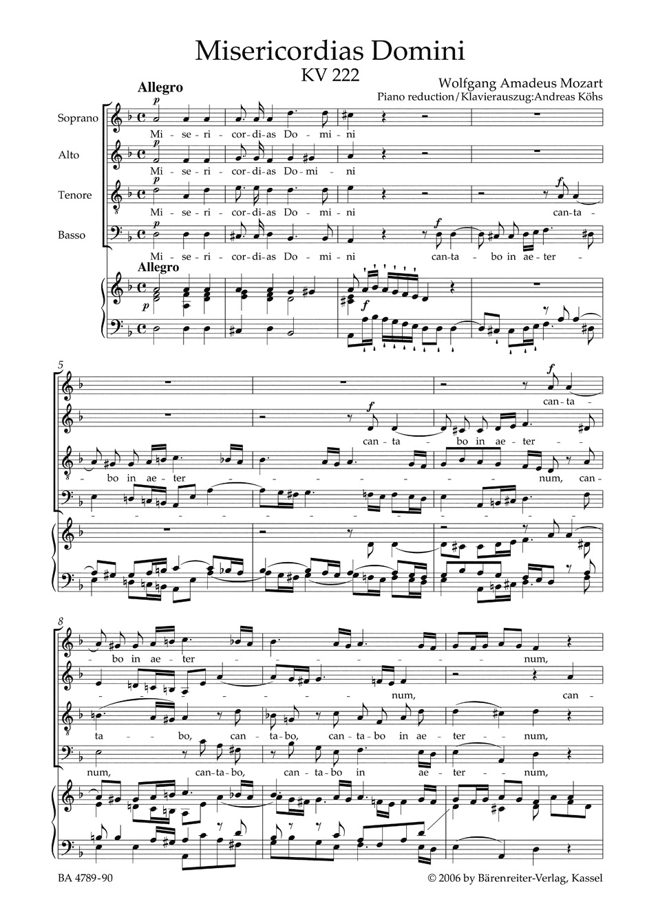 Misericordias Domini, KV 222 - MOZART - Partition - Chœur