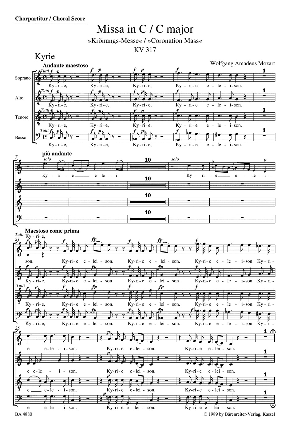 Missa Krönungs-Messe. Choeur C-Dur - MOZART - Partition - Chœur