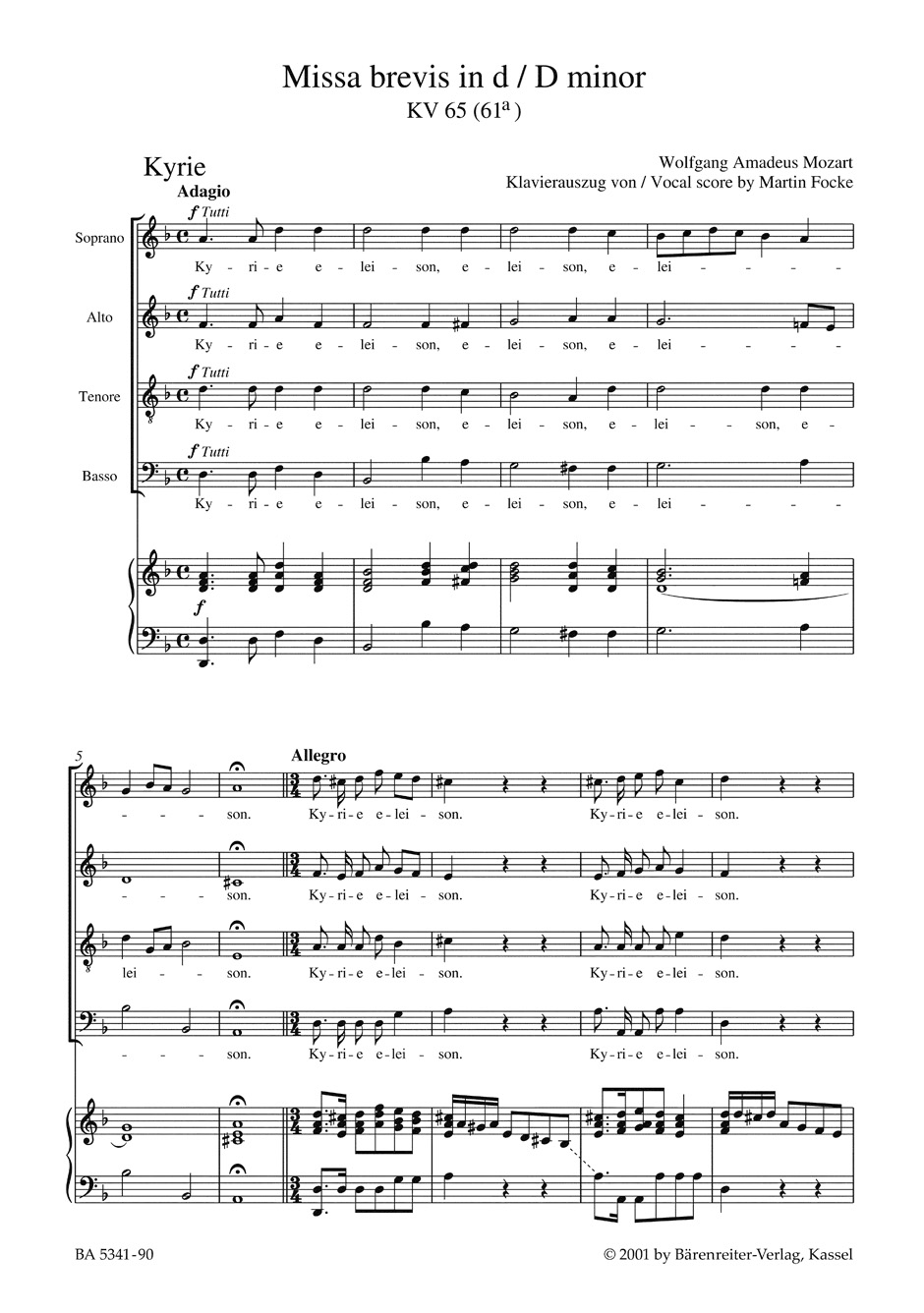 Missa Brevis in d-moll KV 65 61a - MOZART - Partition - Chœur