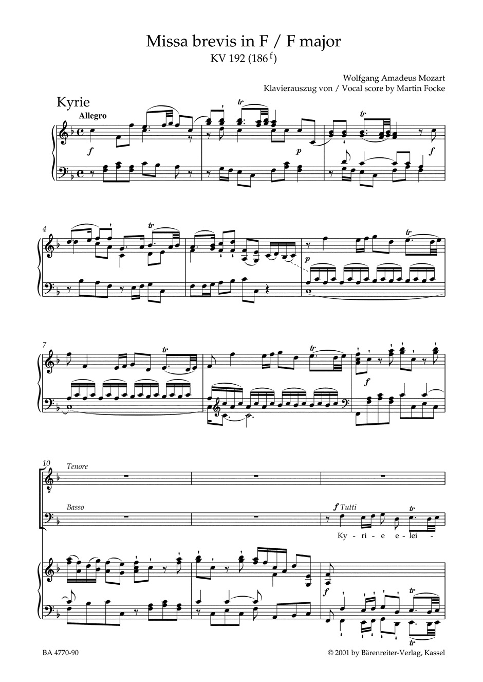Missa Brevis En Fa KV 192 - MOZART - Partition - Chœur