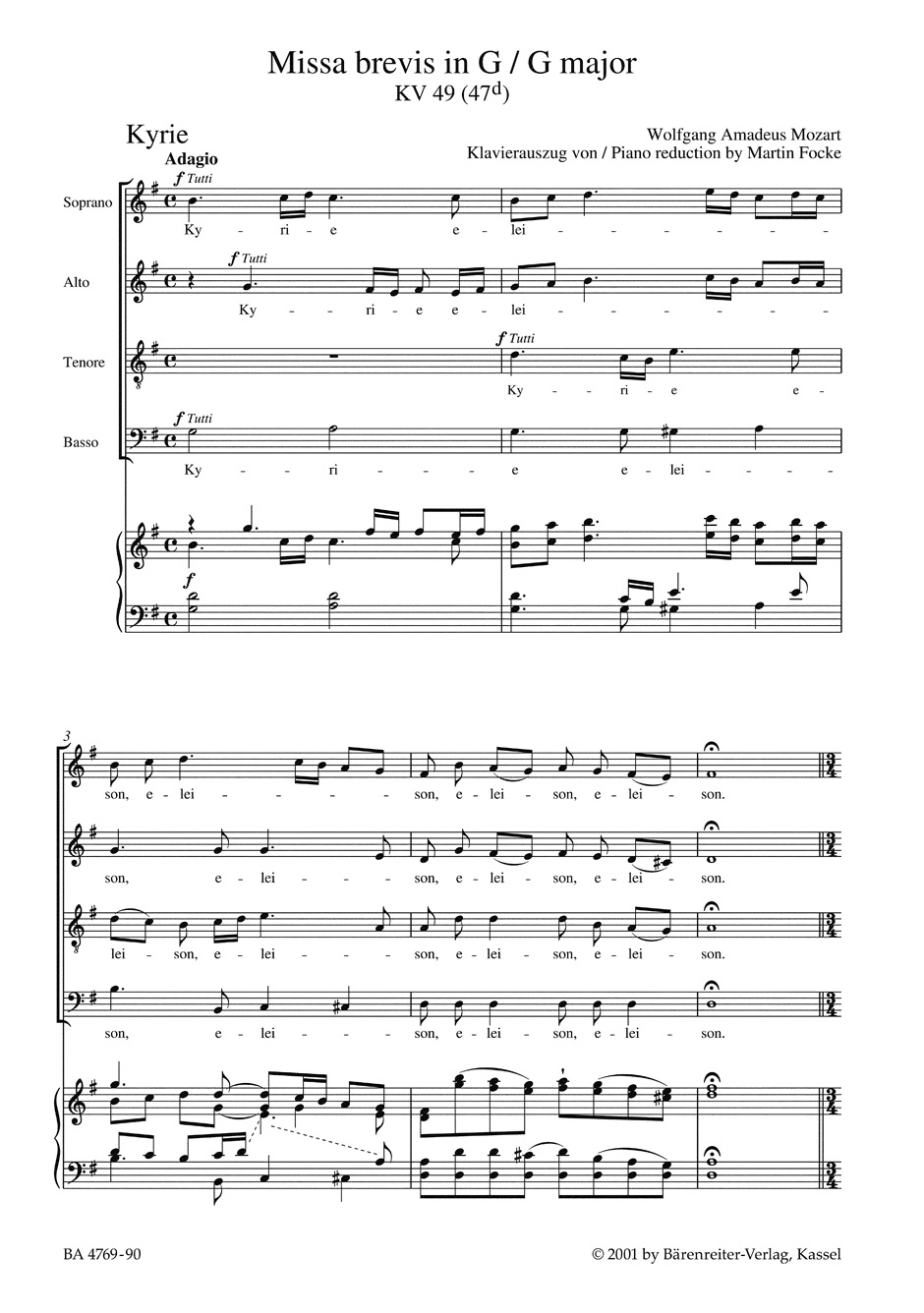 Missa Brevis KV 49 - MOZART - Partition - Chœur