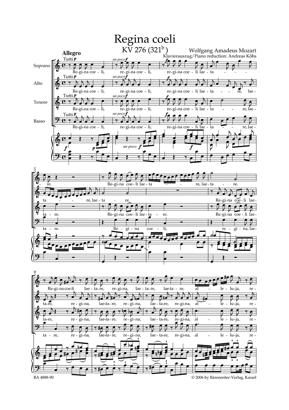 Regina Coeli KV 276 - MOZART - Partition - Chœur