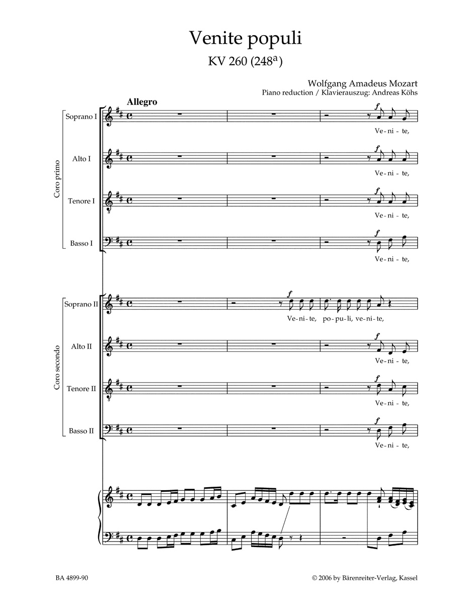 Venite Populi. Offertorium KV 260. Urtext Der Neuen Mozart-Ausgabe