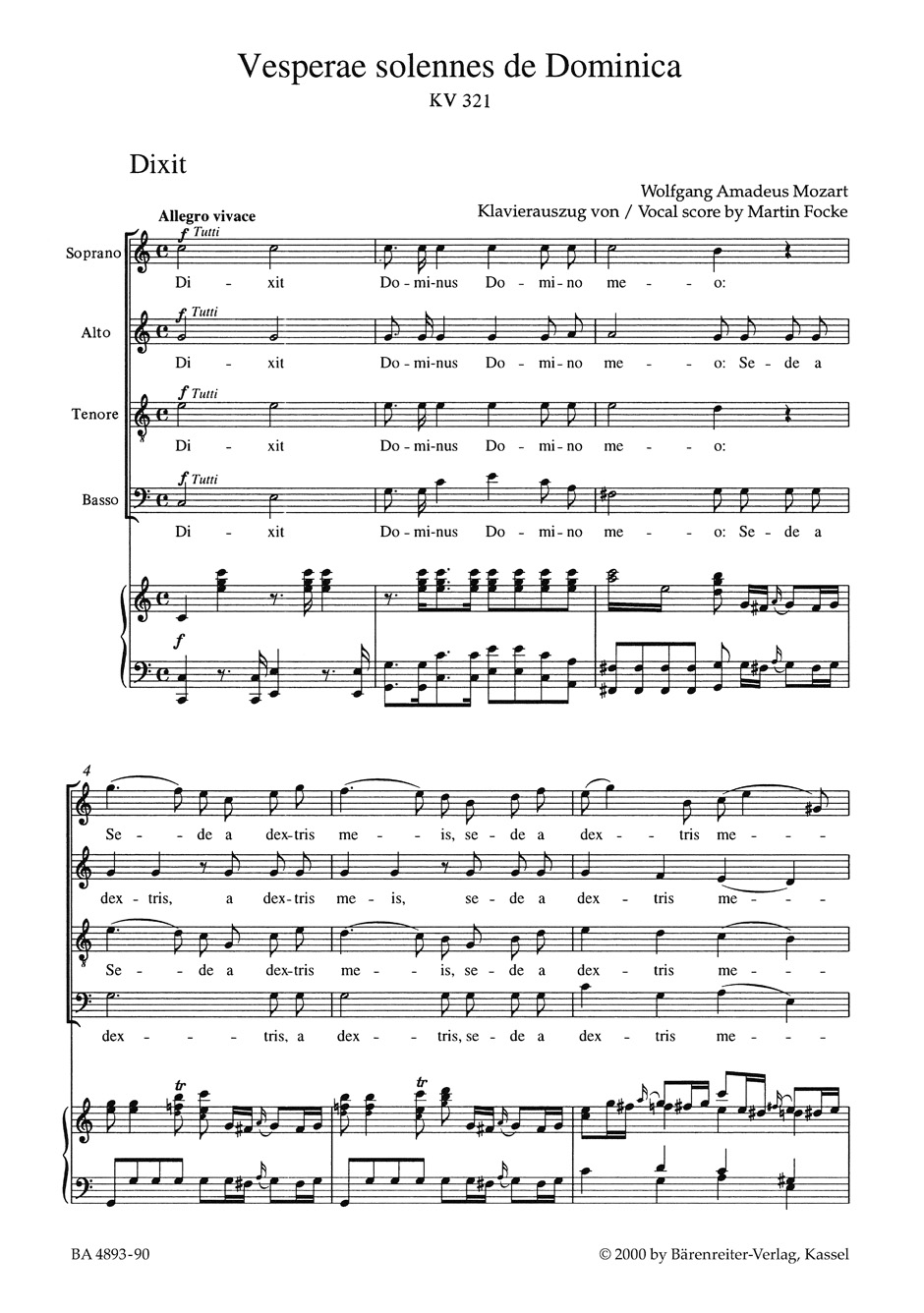 Vesperae Solennes de Dominica KV 321 - MOZART - Partition - Chœur