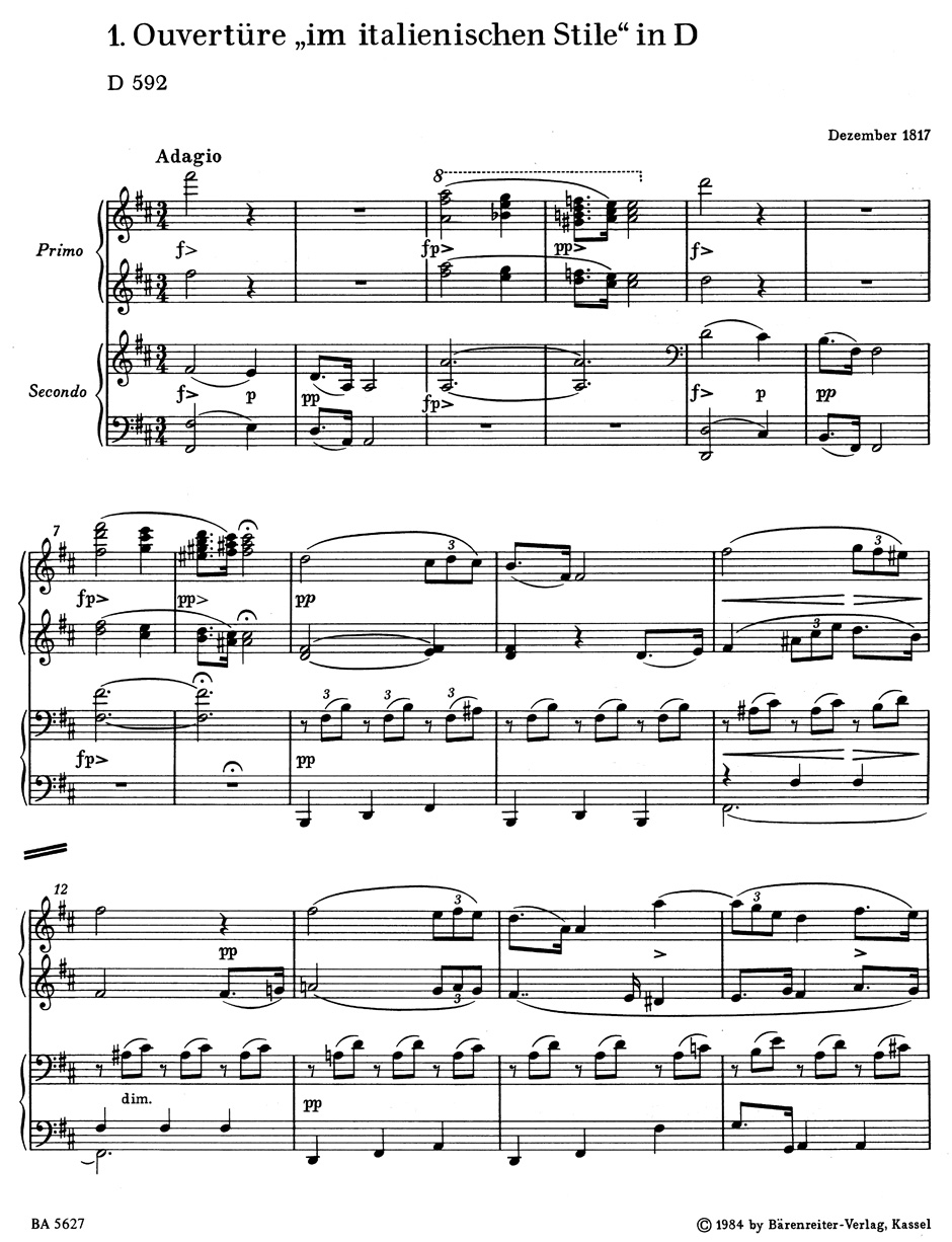 2 Ouvertures Dans le Style Italien D 592 ; 597 - SCHUBERT - Partition
