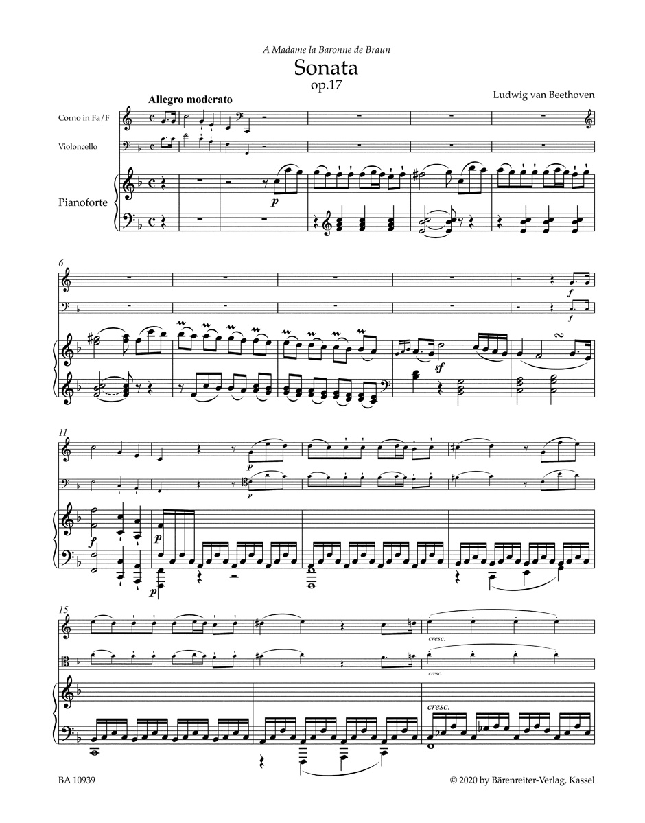 Sonate pour Cor et Piano en Fa Majeur Opus 17 - BEETHOVEN - Partition