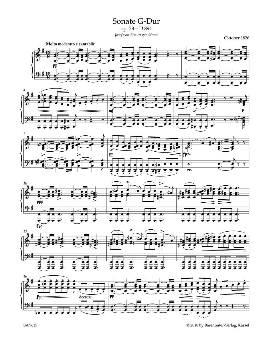 Sonate pour piano en Sol majeur op. 78 D 894 - SCHUBERT - Partition