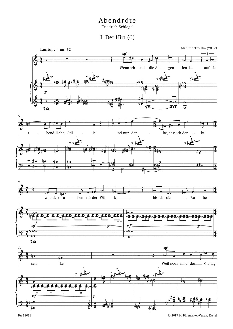 Abendröte. Voix haute - Manfred Trojahn - Partition - Mélodies