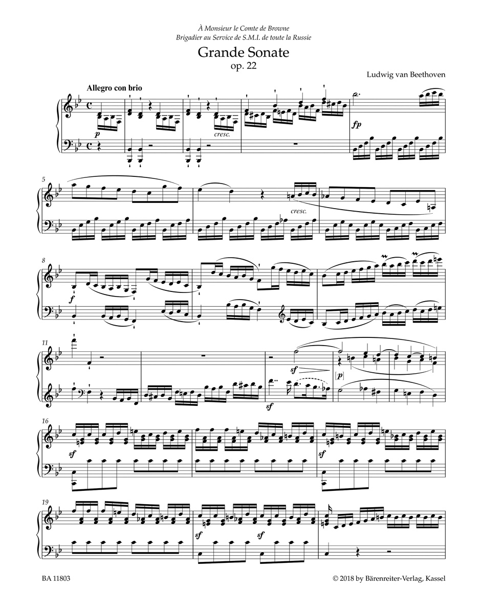 Sonate Pour Piano n° 11 en Si bémol Majeur Op. 22 - BEETHOVEN