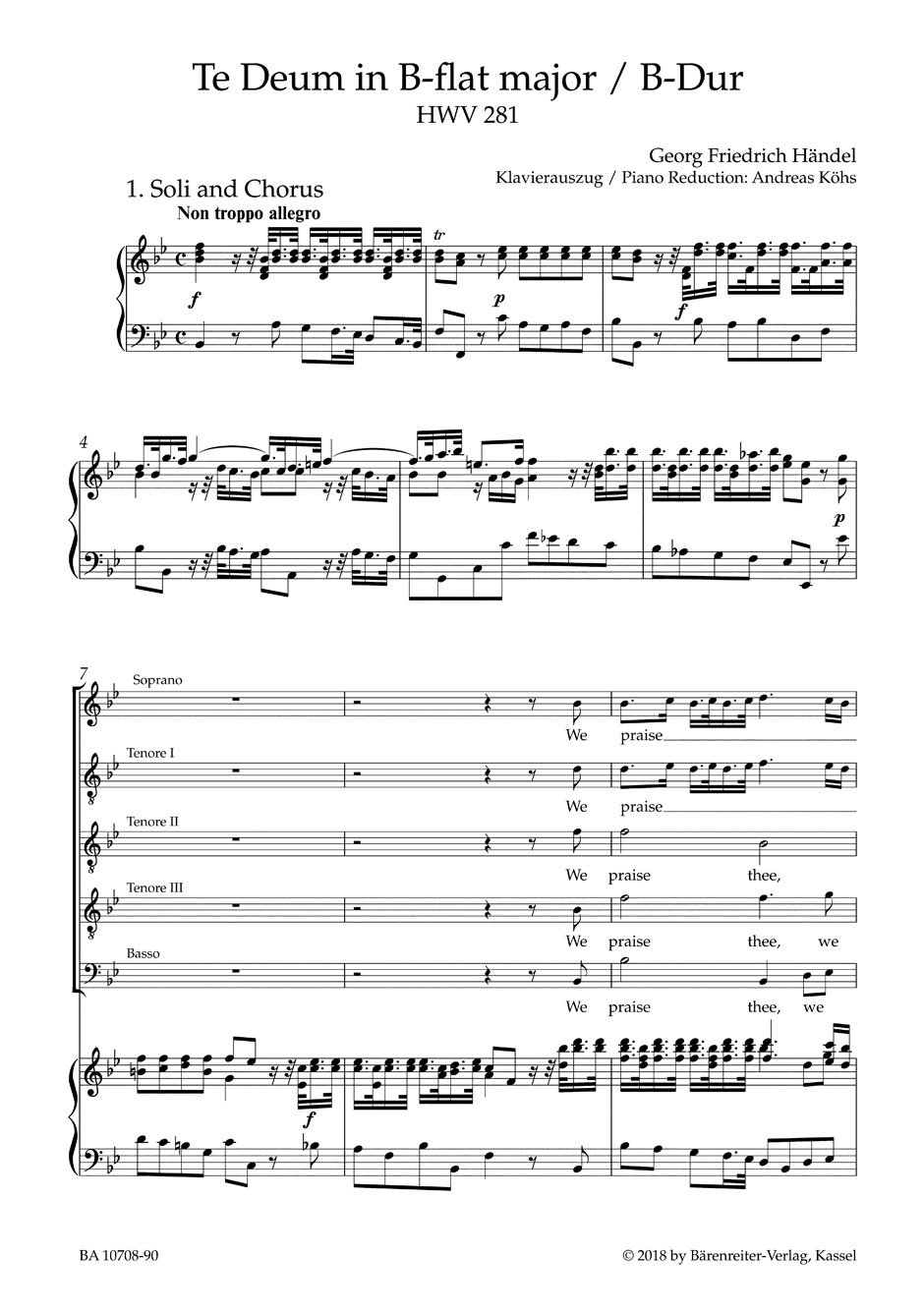 Te Deum Si bémol majeur HWV 281 - HAENDEL - Partition - Chœur