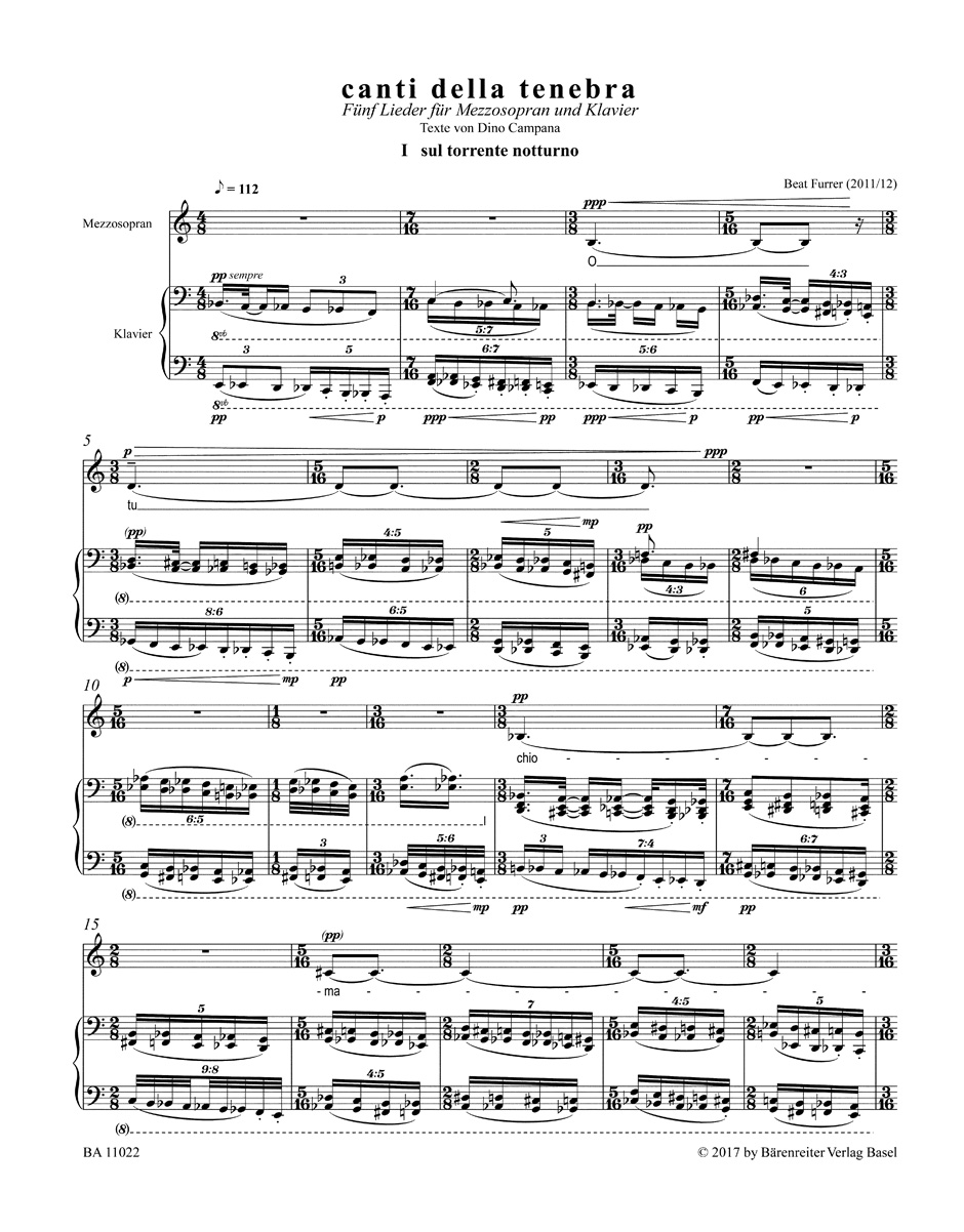 Canti della Tenebra - Beat Furrer - Partition - Mélodies