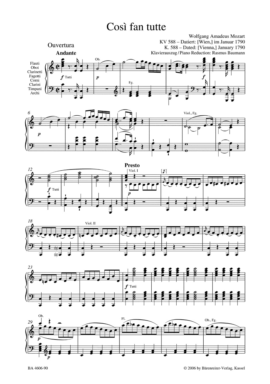 Così fan tutte. Edition Reliée - MOZART - Partition - Opéras