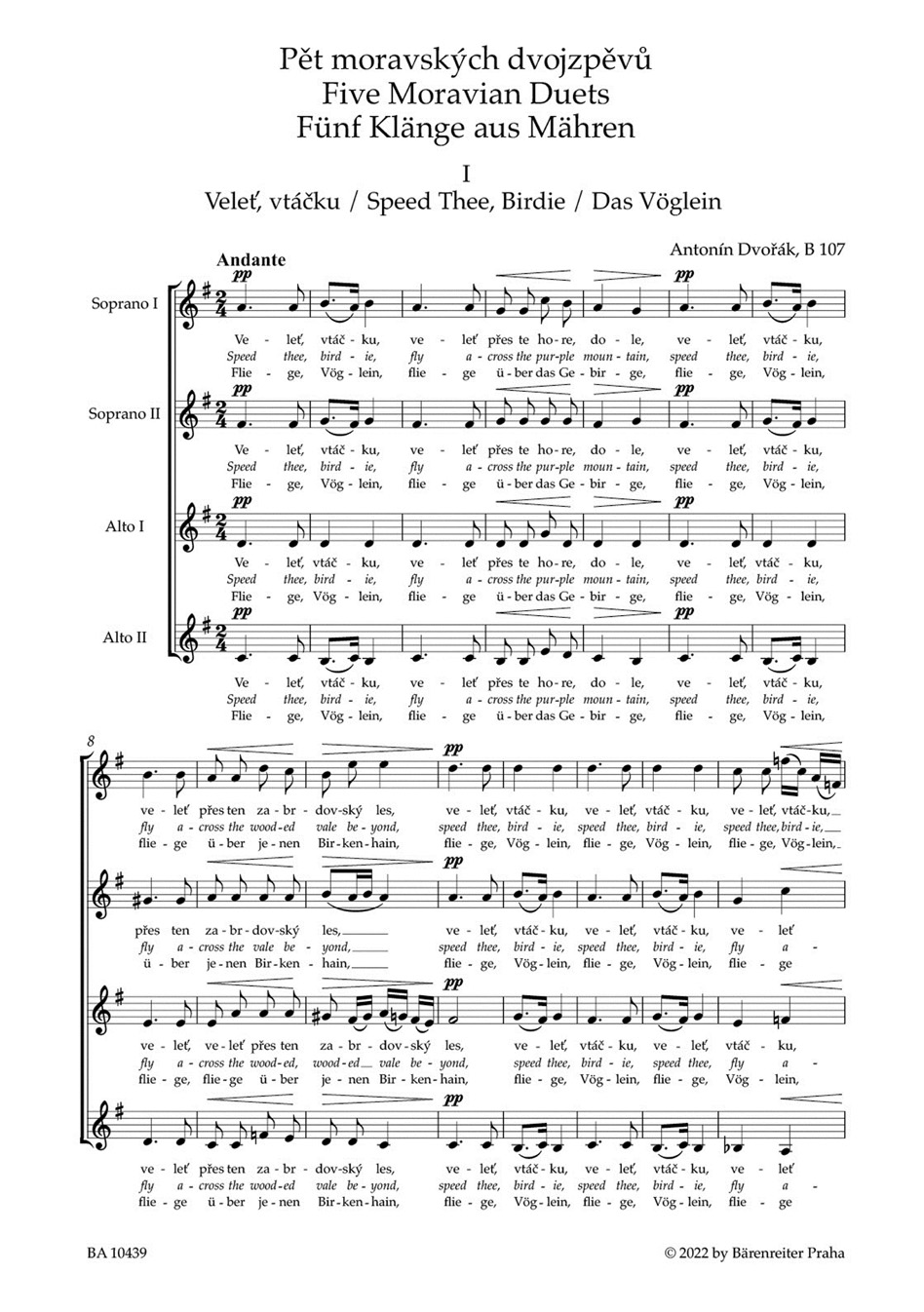 Fünf Klänge aus Mähren B 107 - Anton Dvorak - Partition - Chœur