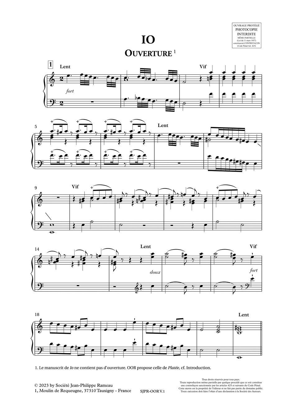 Io - RAMEAU - Partition - Opéras