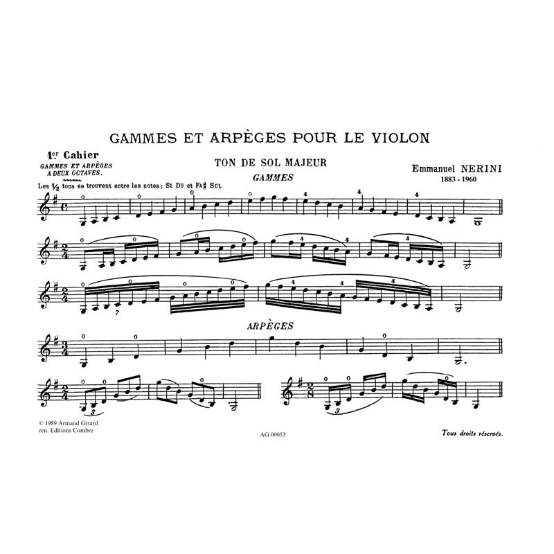 Gammes et Arpèges Volume 1 Emmanuel Nerini Partition Violon