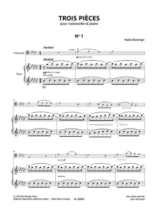 3 Pièces - Violoncelle - Nadia Boulanger - Partition - Violoncelle