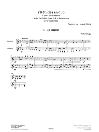20 Etudes en Duo - Clarinettes - Partition - Clarinette
