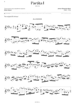 Partita n°1 BWV 1002 - Saxophone - BACH - Partition - Saxophone