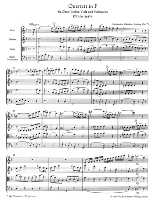 Quartett für Oboe, Violine, Viola und Violoncello. F-Dur KV 370