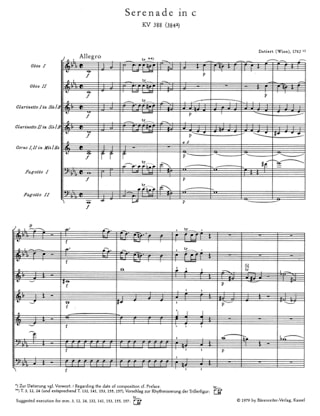 Serenade ut mineur KV 388 - Score - MOZART - Partition - Petit format