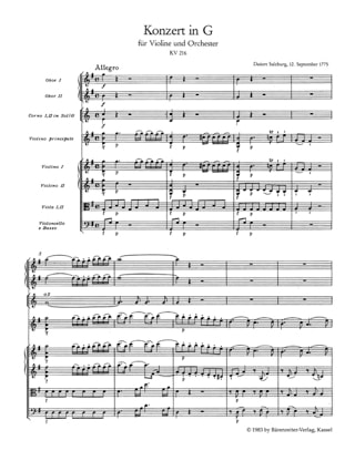 Violin-Konzert G-Dur KV 216 - Partitur - MOZART - Partition