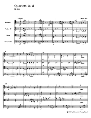 Quatuor - La Jeune Fille et la Mort - SCHUBERT - Partition