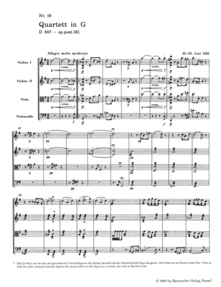 Streichquartett D 887 G-Dur Urtext - SCHUBERT - Partition