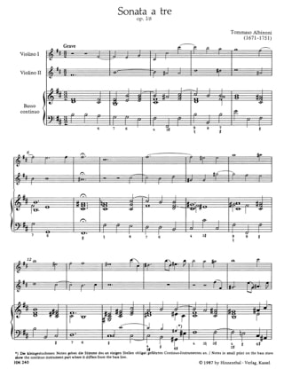 Triosonate h-moll op. 1 n° 8 - 2 Violinen und Bc - ALBINONI