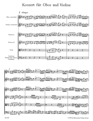 Konzert c-moll für Oboe, Violine nach BWV 1060 - BACH - Partition