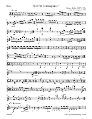 Satz für Bläserquintett - Günter Bialas - Partition - Quintettes