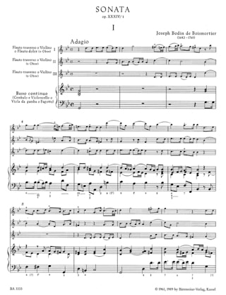 Sonate g-moll für 3 Flöten und BC - BOISMORTIER - Partition - Quatuors