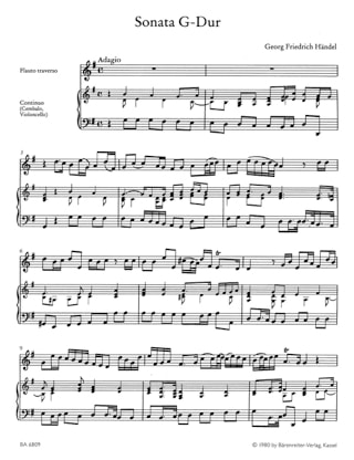 Sonate G-Dur - Flöte und Bc - HAENDEL - Partition - Flûte traversière