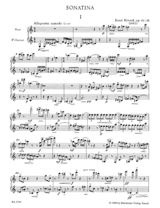 Sonatina op. 92/2b - Flöte und Klarinette - Ernst Krenek - Partition