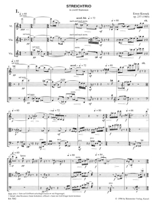 Streichtrio op. 237 - Partitur - Ernst Krenek - Partition
