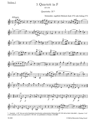 13 Frühe Streichquartette, Heft 2 KV 158-160 - Stimmen - MOZART