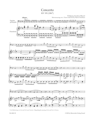 Fagottkonzert B-Dur KV 191 186e - Fagott Klavier - MOZART - Partition