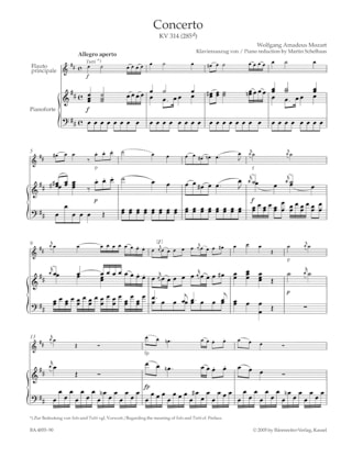 Concerto pour flûte n° 2 en ré majeur KV 314 - MOZART - Partition